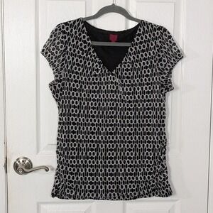 Retro 100% Nylon 212 Collection Blouse Top V-Neck Geometric Career Casual Size L